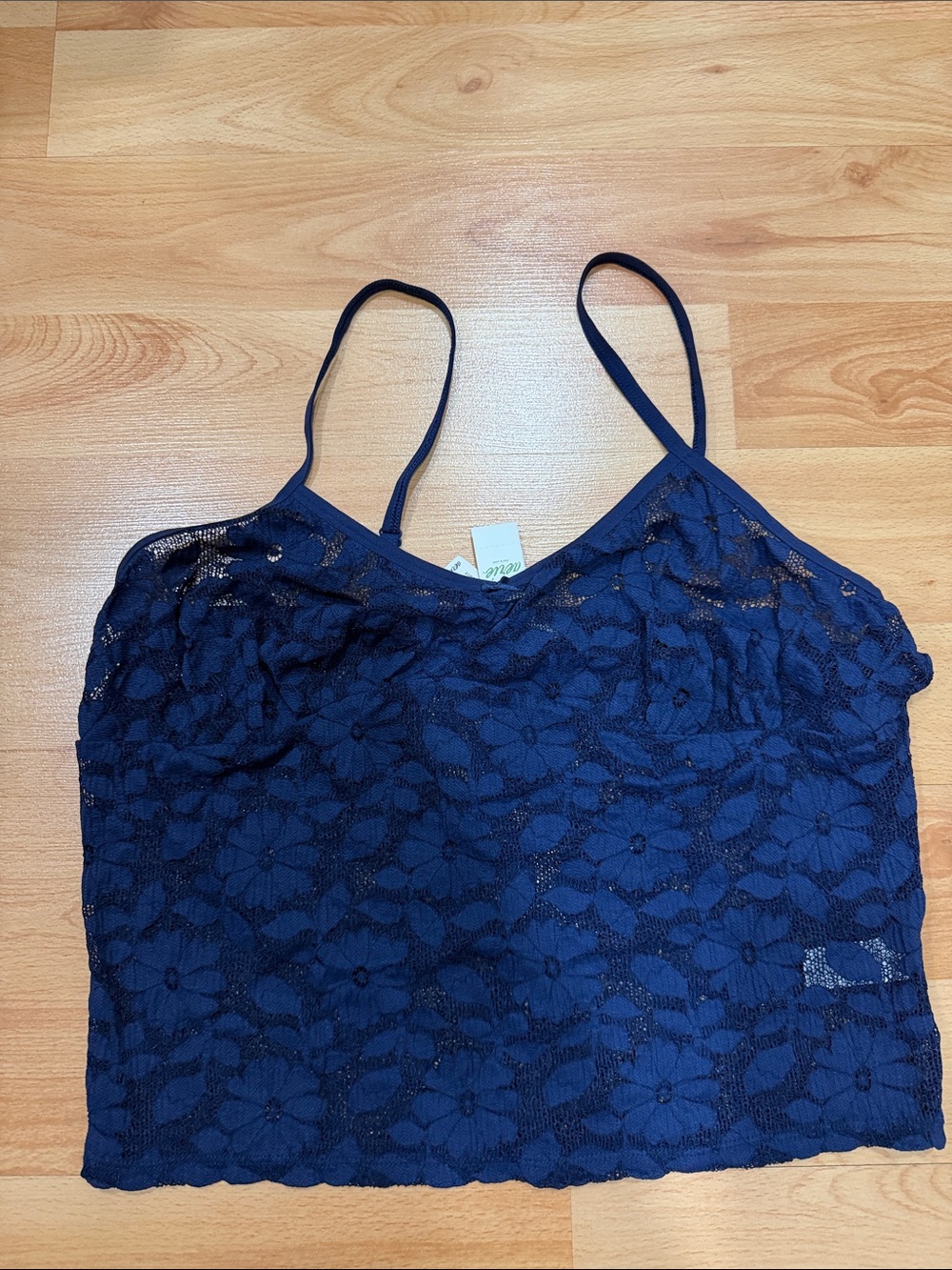 aerie Navy Floral Lace Crop Tank with Adjustable Straps